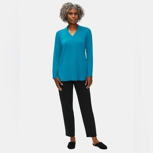 Eileen Fisher Fine Jersey V-Neck Top in Jewel Small Long-Sleeve Tee Pullover